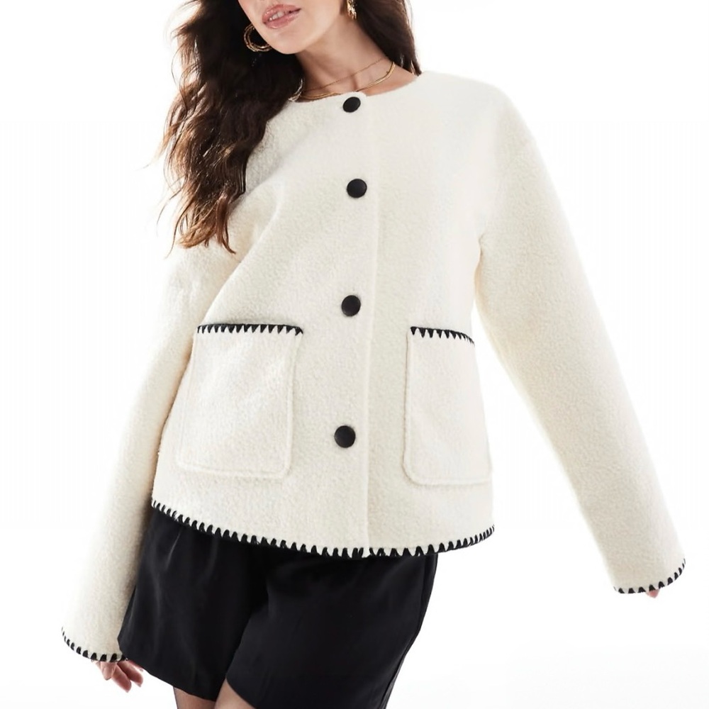 ASOS Vila Contrast Stitch Short Teddy Jacket